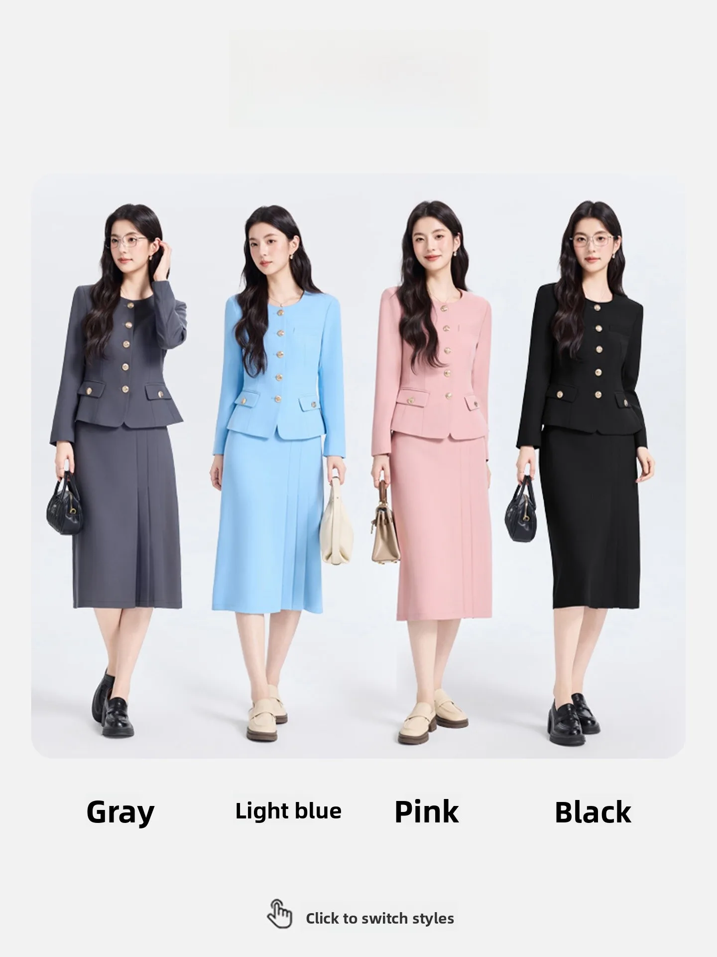 Light Blue Suit Set Women's Fashionable Commute Casual Office Ladies' Suit Spring Season Regular Sleeve Long Collar Pure Color