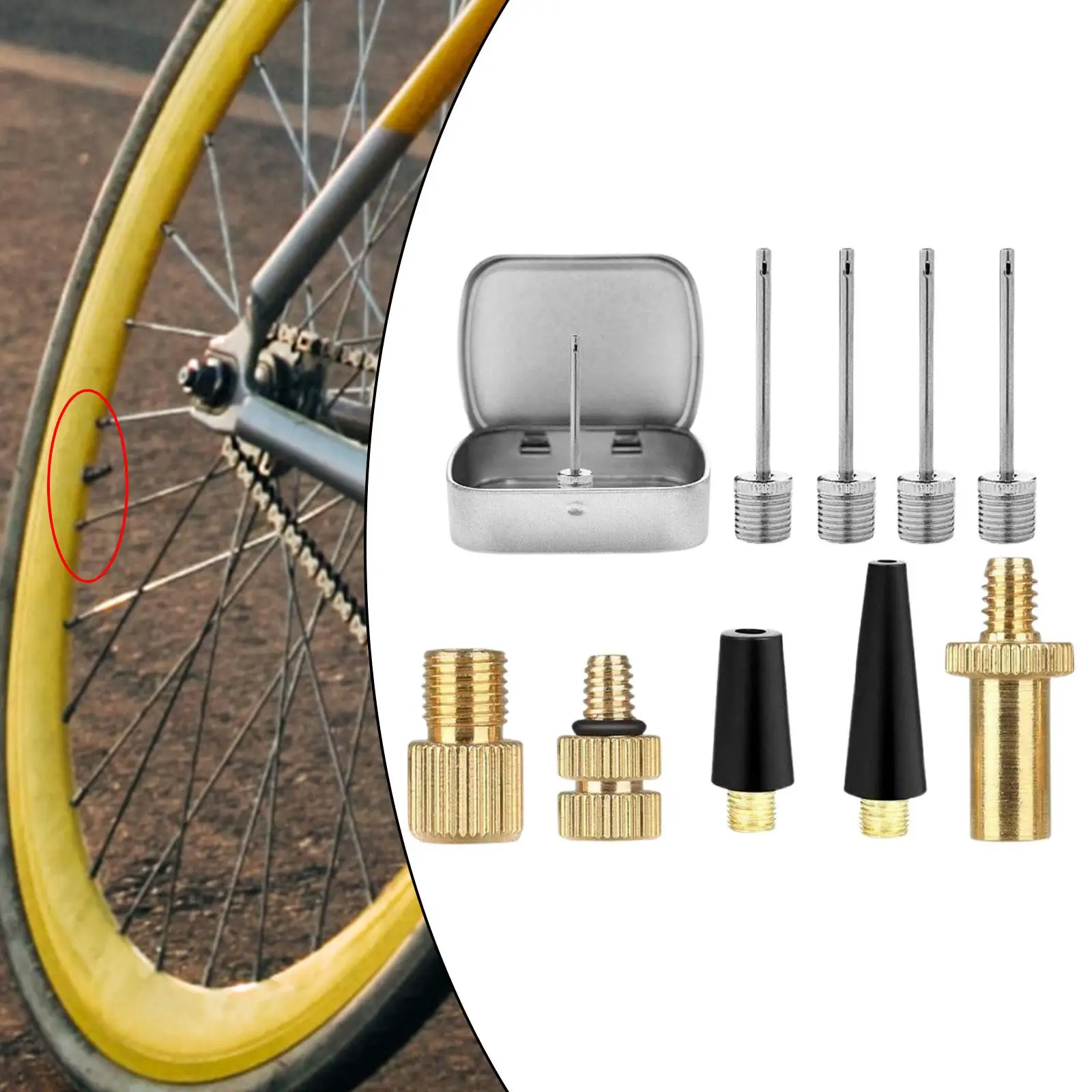 Bicycle Valve Adapter Set Tire Inflator Kit for Basketball Mountain Bike