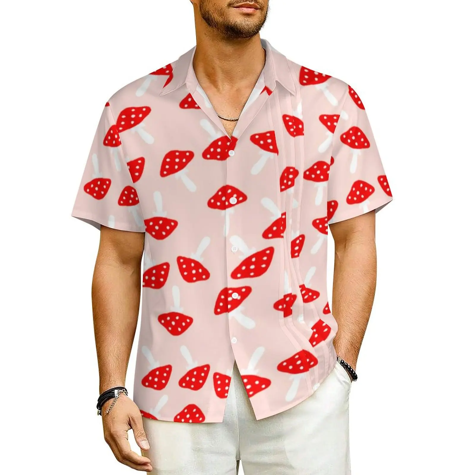 

Toadstool Mushrooms Hawaiian Shirt For Men Vacation Cute Mushroom Print Casual Shirts Short Sleeve Fashion Design Trendy Blouses