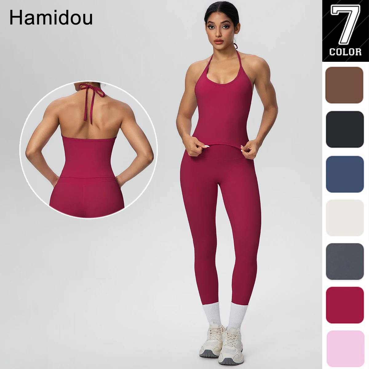 

Solid Color Sportswear Yoga Set for Woman Beautiful Back Strap Vest Sexy Sports Bra High Waisted Push Up Fitness Pants Yoga Set
