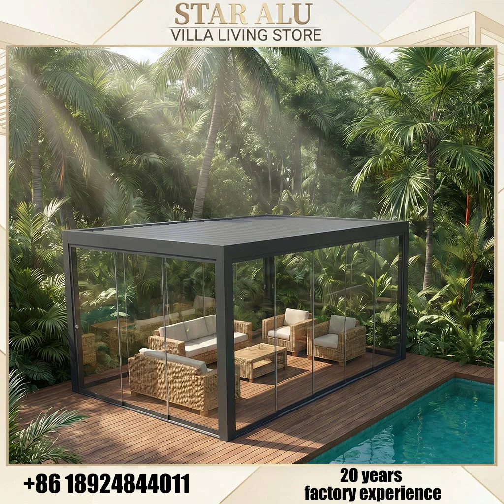 Modern Aluminum Outdoor Pergola with Adjustable Louvered Roof Waterproof Sunshade Gazebo for Garden Patio Backyard Terrace
