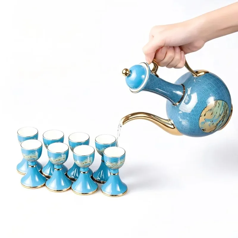 10-Piece Porcelain Wine Tumbler Set Traditional  Landscape Design Reusable Freezer Safe 240ml Eco-Friendly Gift Presents
