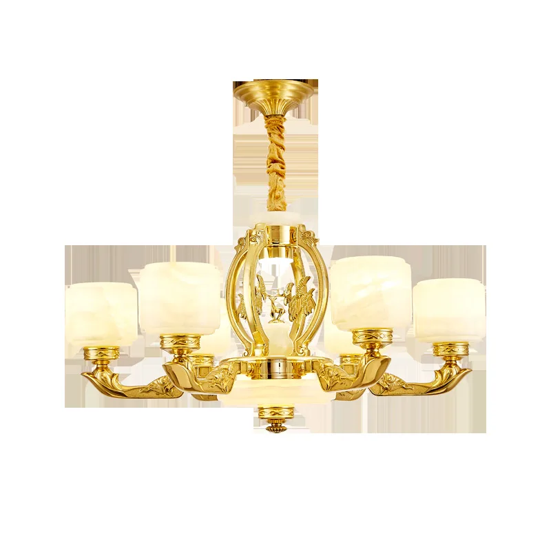 

Duplex building all-copper natural jade atmospheric Chinese style villa new Chinese chandelier