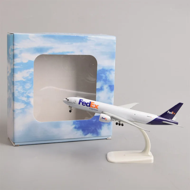 20cm Fedex Cargo B777 Airplane Model Metal Diecast Model Plane Kit with Stand for Adult Collection Display or Toy Gift