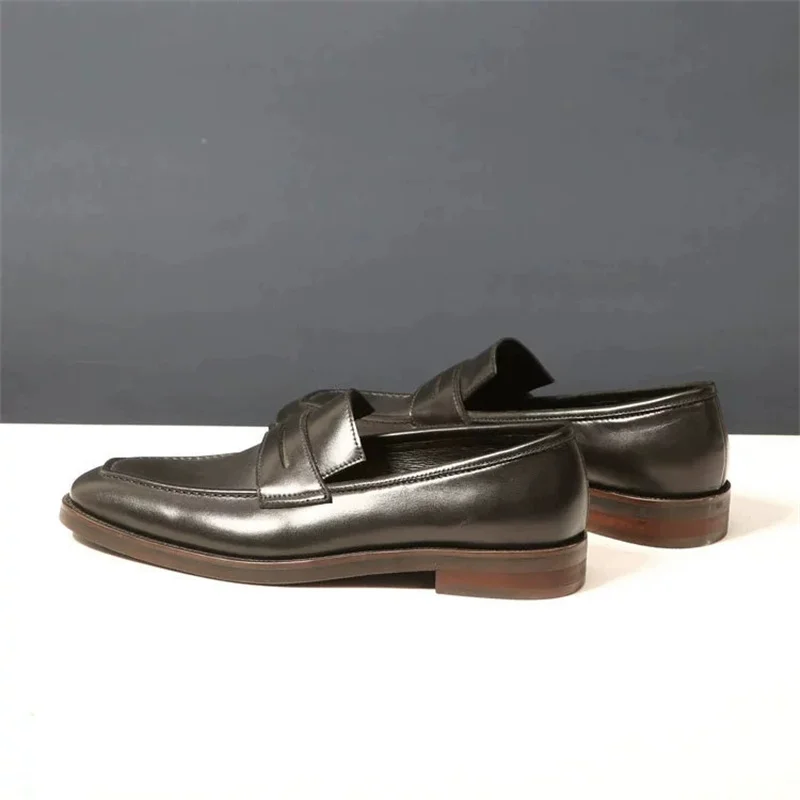 Mens Penny Loafers Genuine Leather Hand Painted Slip On Dress Shoes Men Wedding Casual Business Shoes