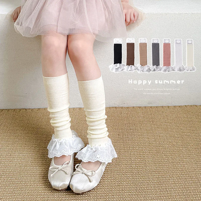 MILANCEL New Spring Kids Leg Warmer 3-12T Sweet Lace Trim Girls Knitted Sock Sleeves 7 Colors Children Lolita Stacked Socks