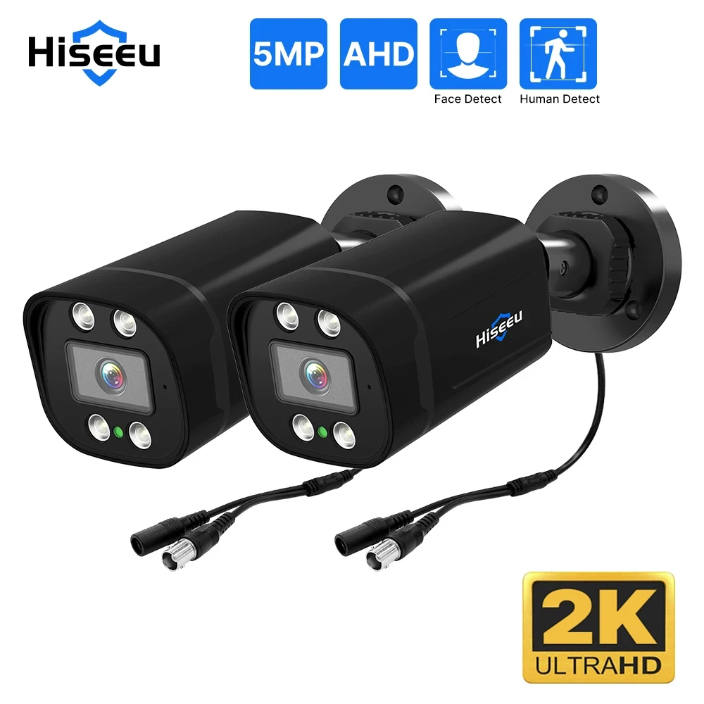 Hiseeu 5MP AHD CCTV Bullet Camera 1080P 2MP Visão noturna Câmeras de vigilância de vídeo analógicas de segurança externa Sistema CCTV XMEye