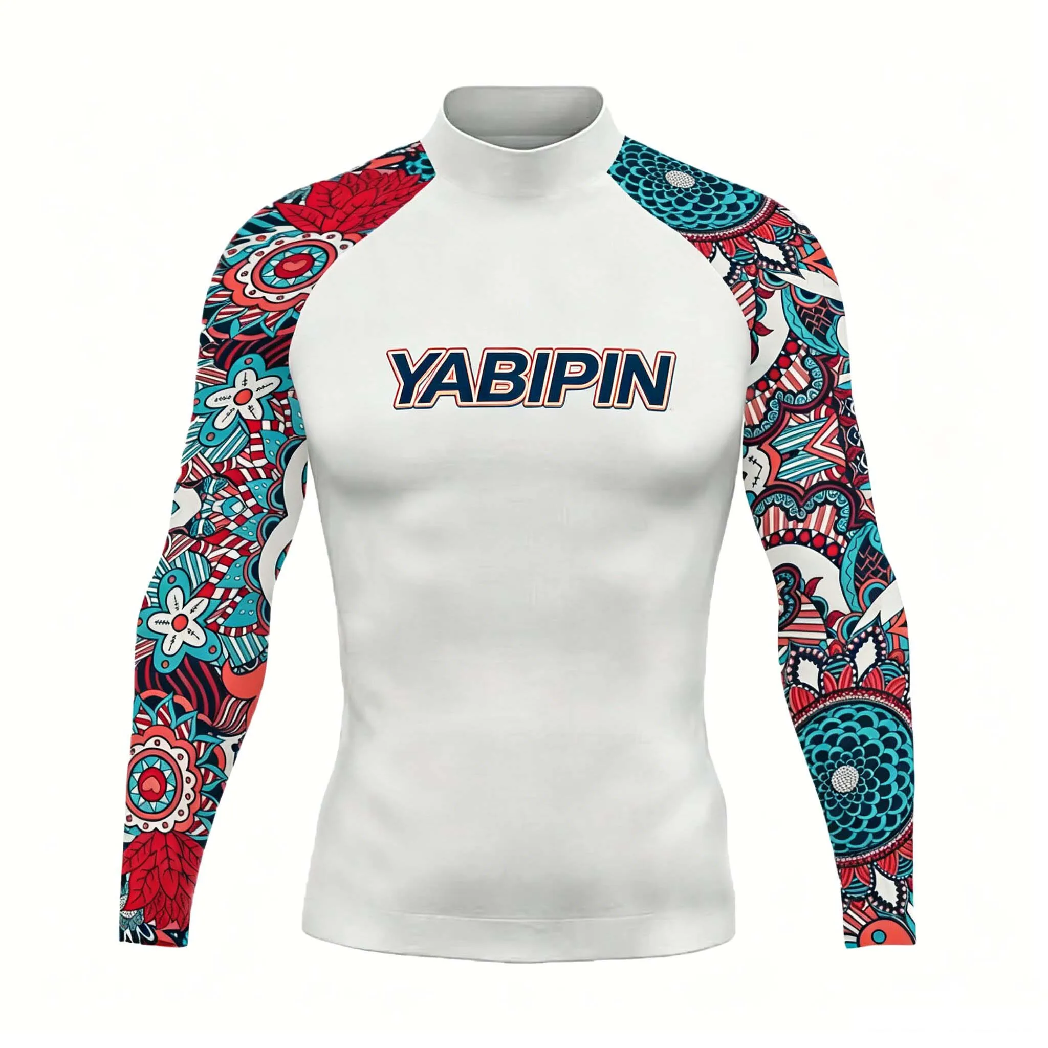 Men's Long Sleeve Rash Guard with Mock Neck – UV Protection Quick-Dry Swim Shirt for Surfing, Diving & Summer Water Sports