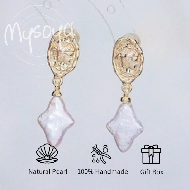 

MYSOYA White Baroque Star Freshwater Pearl Earrings 9-14mm With Gift Box For Her/Him Birthday/Wedding/Christmas/New Year Gift