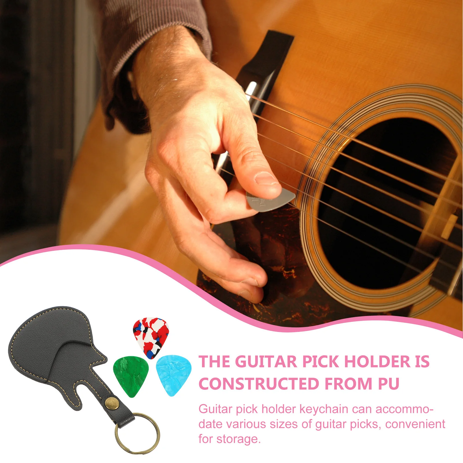 

1 set Guitar Pick Storage Bag Portable Picks Carrying Case Durable Pu Organizer Keychain Holder For Electric Acoustic Guitar