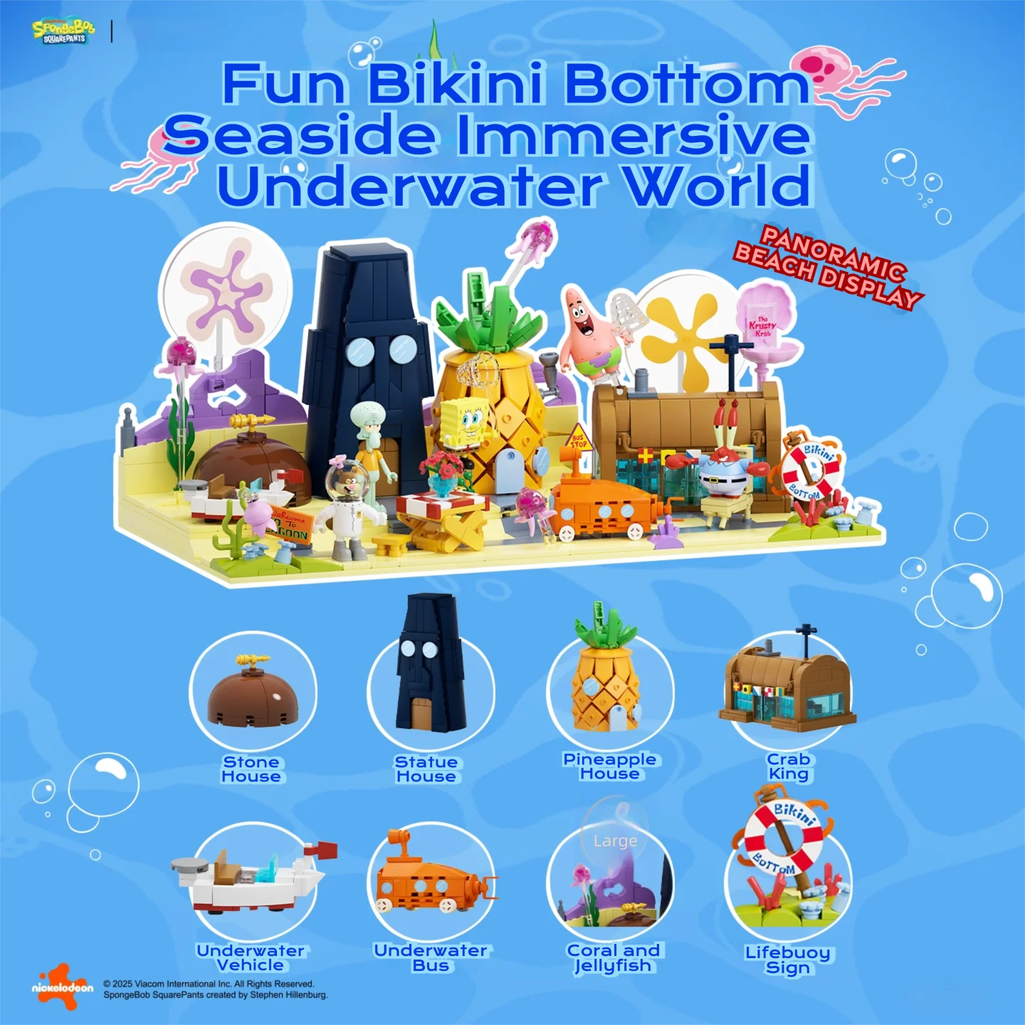 SpongeBob SquarePants Bikini Bottom Fish Tank Building Blocks Pineapple House Krusty Krab Statue House Model Bricks Kids DIY Toy