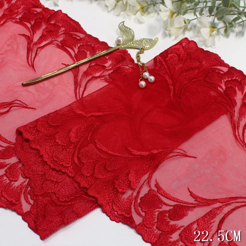 Imagem -06 - Bordado Vermelho Malha Guarnição do Laço Lingerie Bra Vestido da Menina Costura Vestuário Tecidos Faça Você Mesmo Acessório Roupas 21 Jardas