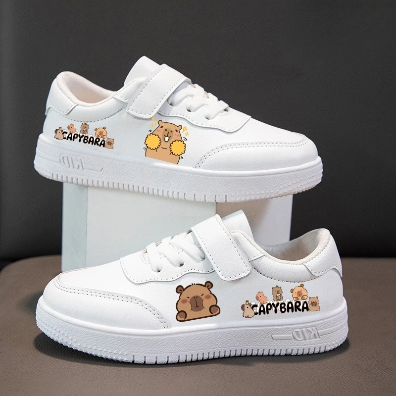 

Capybara Boy Girl Sneakers New Cartoon Pattern Sports Shoes Casual Board Shoes Leather Soft Soled boys girl Small White Shoes