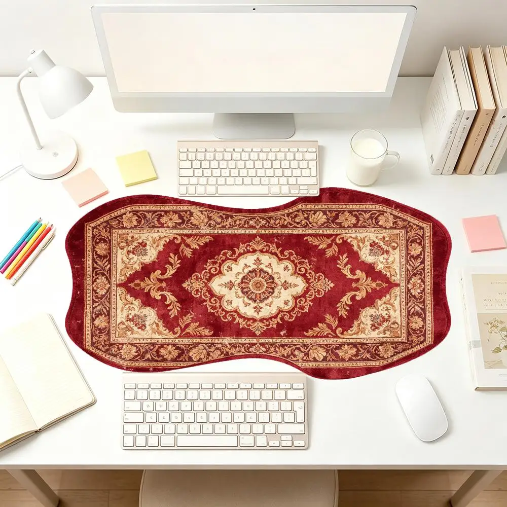 Dark Green Brown Persian Rug Gaming Mouse Pad Special Shaped Non Slip Base Precision Tracking Creative For Esports Setup
