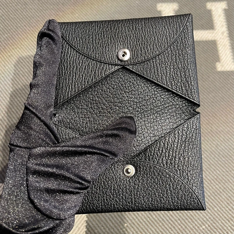 Black Genuine Goat Leather Key Coin Document Wallet Button Closure Practical Pouch for Men And Women Compact Size