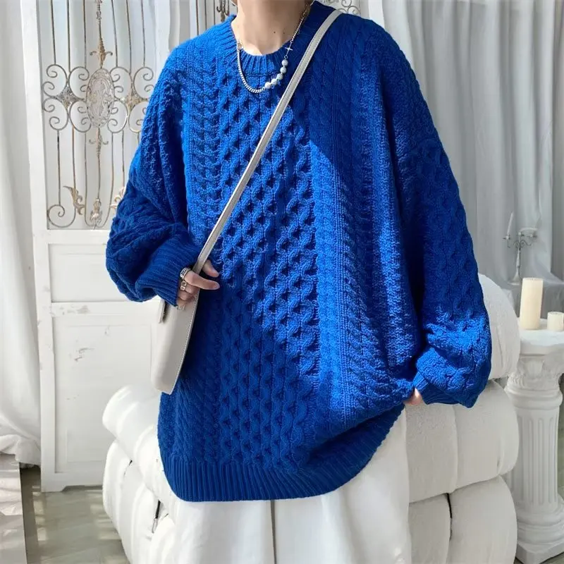 

Korean Fashion Sweater Men Autumn Solid O Neck Knitwear Streetwear Male Clothes Harajuku Loose Knitted Pullovers Pull B70