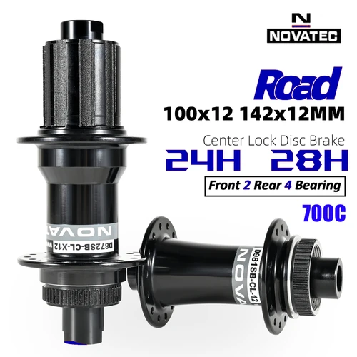 Imagen 1 del producto Bujes de freno de disco de eje pasante Novatec D981 D872SB | Bicicleta de carretera de grava 700C | 24/28H | Cerradura central | HG 8-11 velocidades | 100x12 / 142x12mm