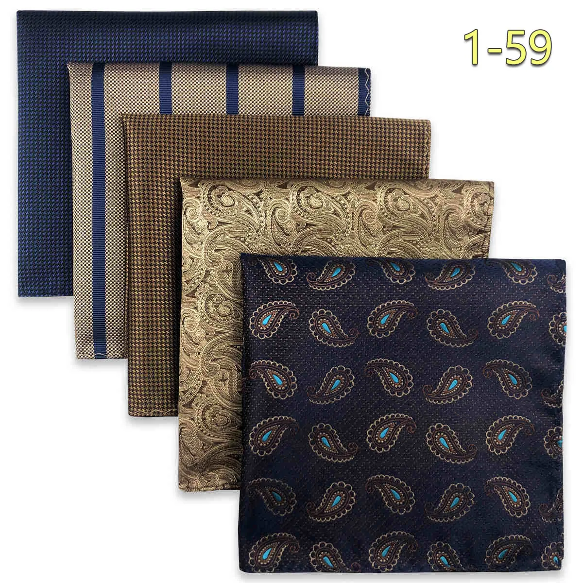 5 Pack Set Men's Pocket Square Handkerchief, Assorted Designs