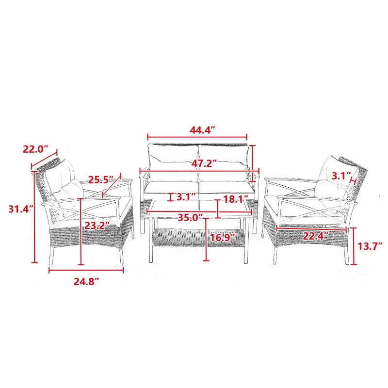 Water Drop Delivery Luxury 4-piece Set Rattan Eco-friendly Courtyard Sofa Set Modern Design Waterproof Outdoor Garden Furniture