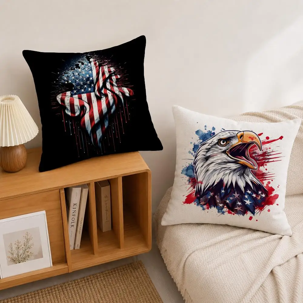 Flag United States Flag Cushion Cover Natural Linen Pillowcase Set, All-in-One Decor for Sofa, Bedroom & Chair