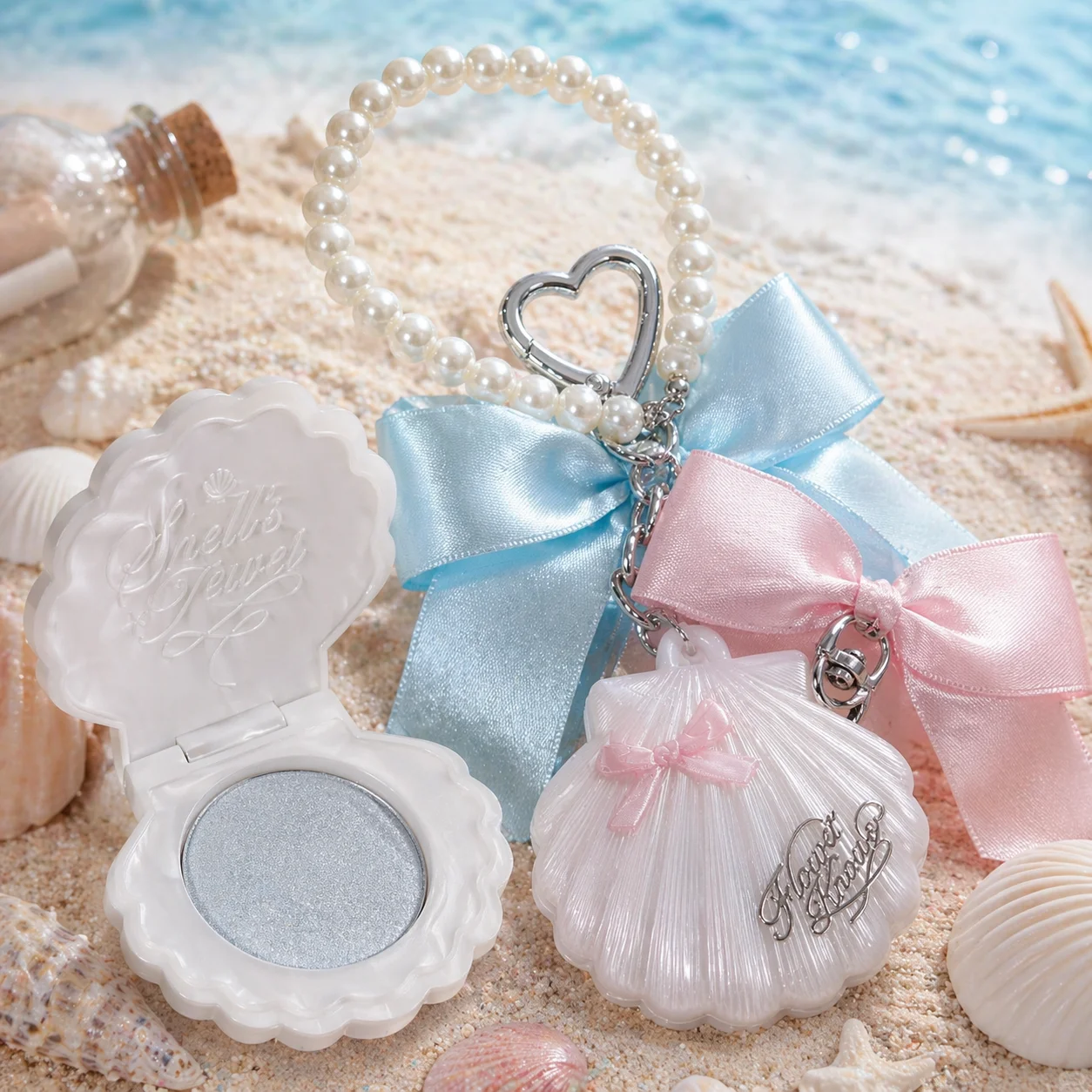 Flower Knows Shell Jewel Highlighter Balm Cute Bag Charm Keychain Purse Glitter Pearly Makeup Highlighter Cream Natural Glow