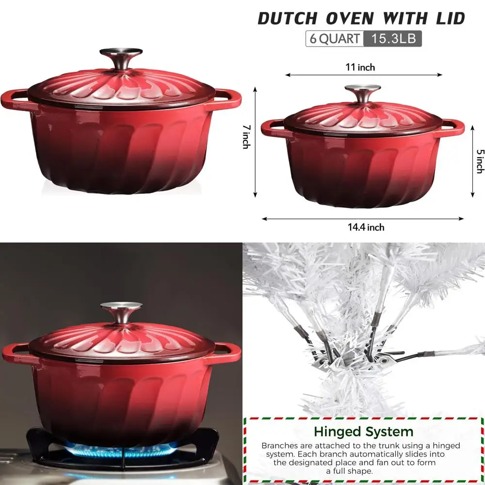 

Heavy-Duty 6 Quart Cast Iron Dutch Oven for Bread Baking and Braising, Perfect for Cooking and Baking Traditional Dishes