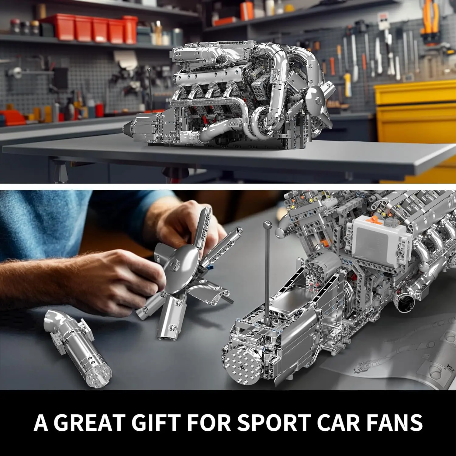 10168 Mould King 2899PCS Kit modello motore V8 Twin-Turbo - Set di blocchi di costruzione con supporto batteria e motore, giocattolo STEM per adulti/bambini