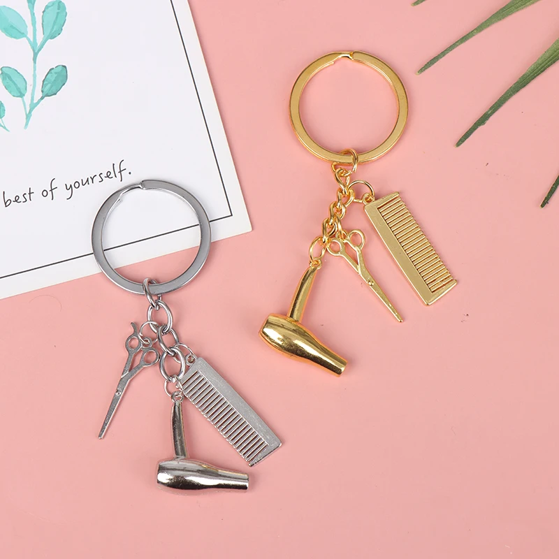Hairstylist Keychain Hair Salon Key Ring Hair Dryer Scissors Comb Key Chain