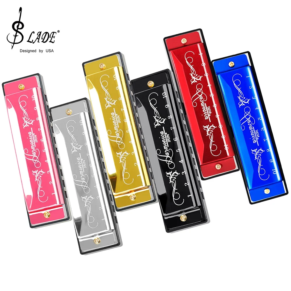 SLADE Harmonica Professional 10 Hole 20 Tone Colorful C Key Harmonica  Mouth Organ Beginner Instruments Kids Teaching Gifts