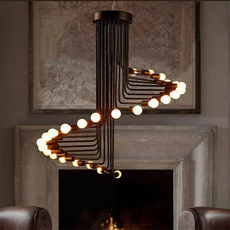 Loft Modern Iron Vintage Spiral Staircase Drop Light Fixture Hanging Light Antique American Pendant Lamp