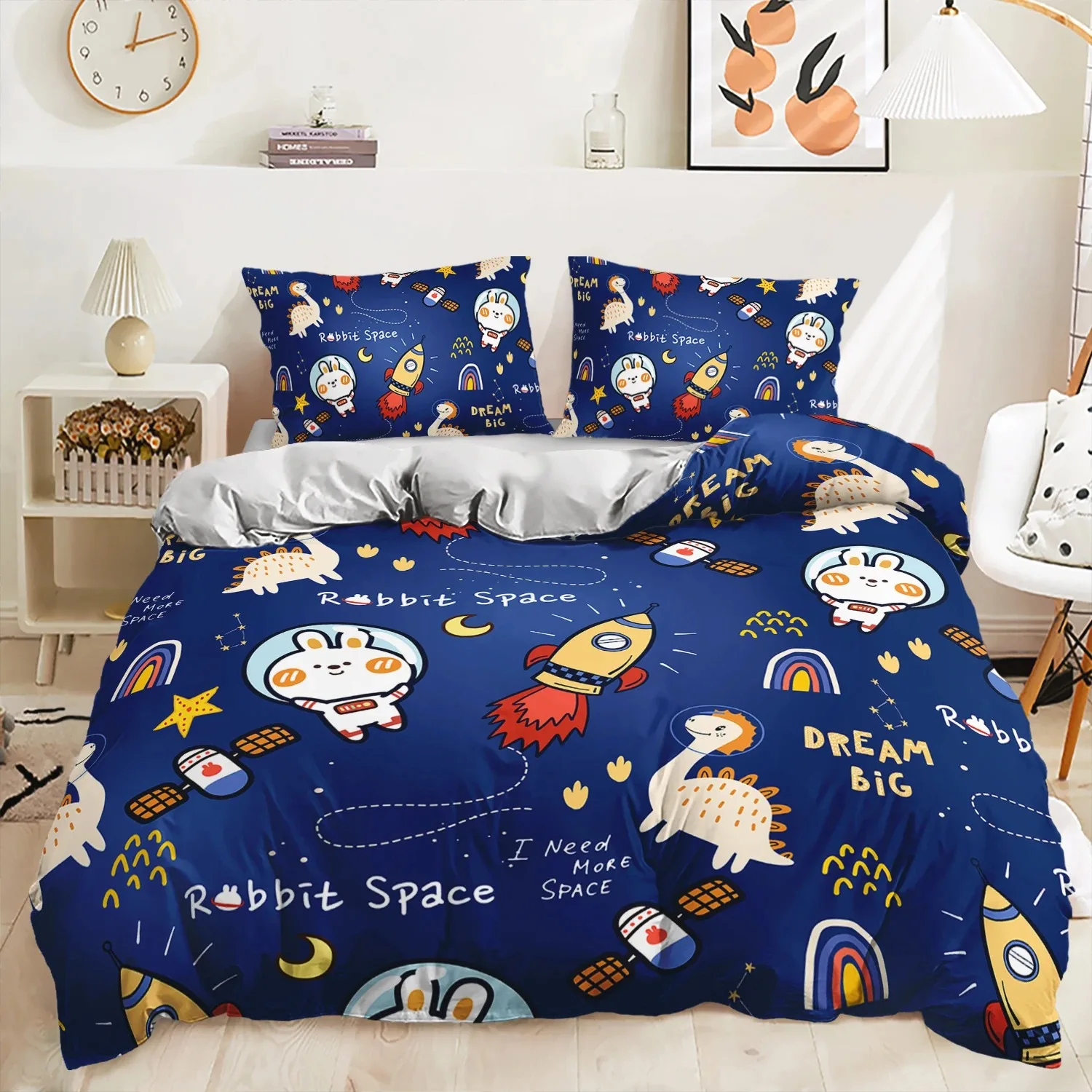 

Space Astronaut Rocket Cartoon Illustration 3D Duvet Cover Bedding Set Polyester Pillowcases Gift Single Double King Queen