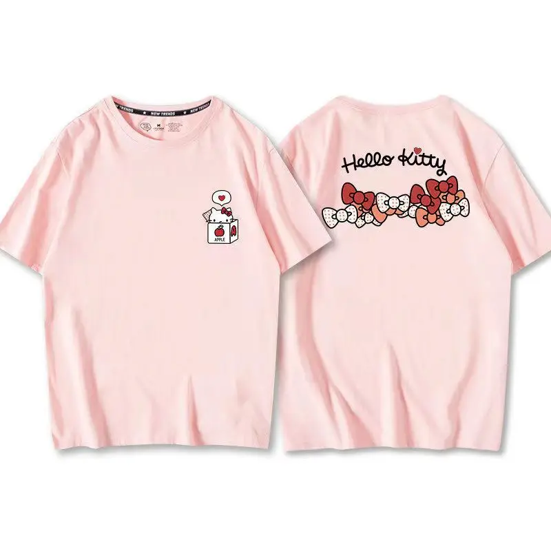 Hello Kitty Summer New Girl Short Sleeve T-Shirt Loose Student Casual Half Sleeve Cute Girlfriend Dress