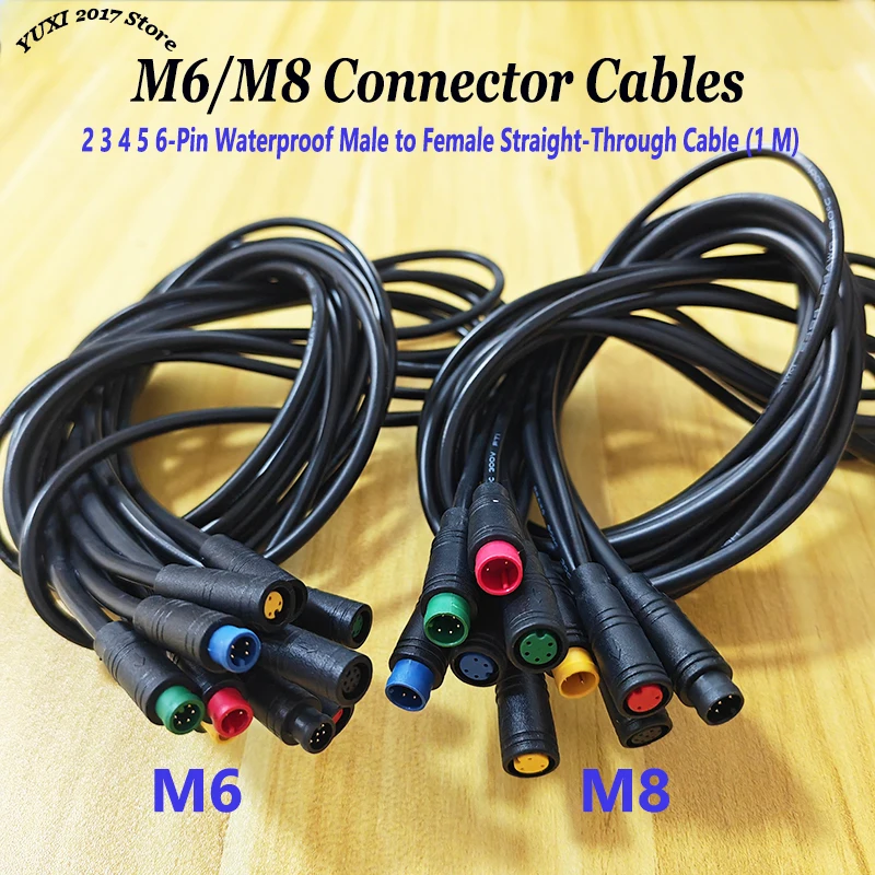 M6/M8 2/3/4/5/6-Pin Waterproof Aviation Connector Cable 1m Male-Female Injection Molded Wire for E-bike Scooter Multi-color