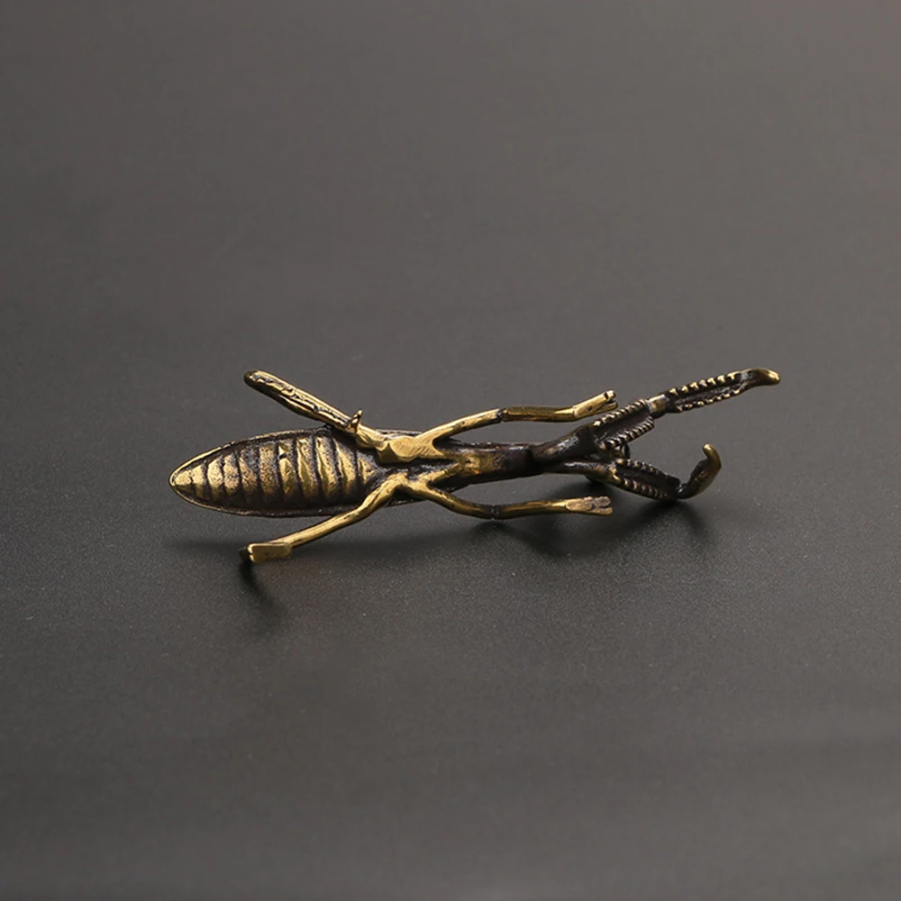 Charming Small Brass For Mantis Statue for Use as Desktop or Shelf Decor with Elegant Profile and Consistent Material Density