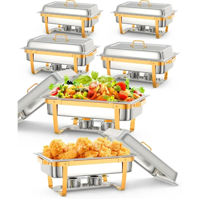 

Chafing Dish Buffet Set, 8QT 6 Pack, Chafing Dishes for Buffet w/Lid Holder, Stainless Steel Chafer Food Warmers Servers