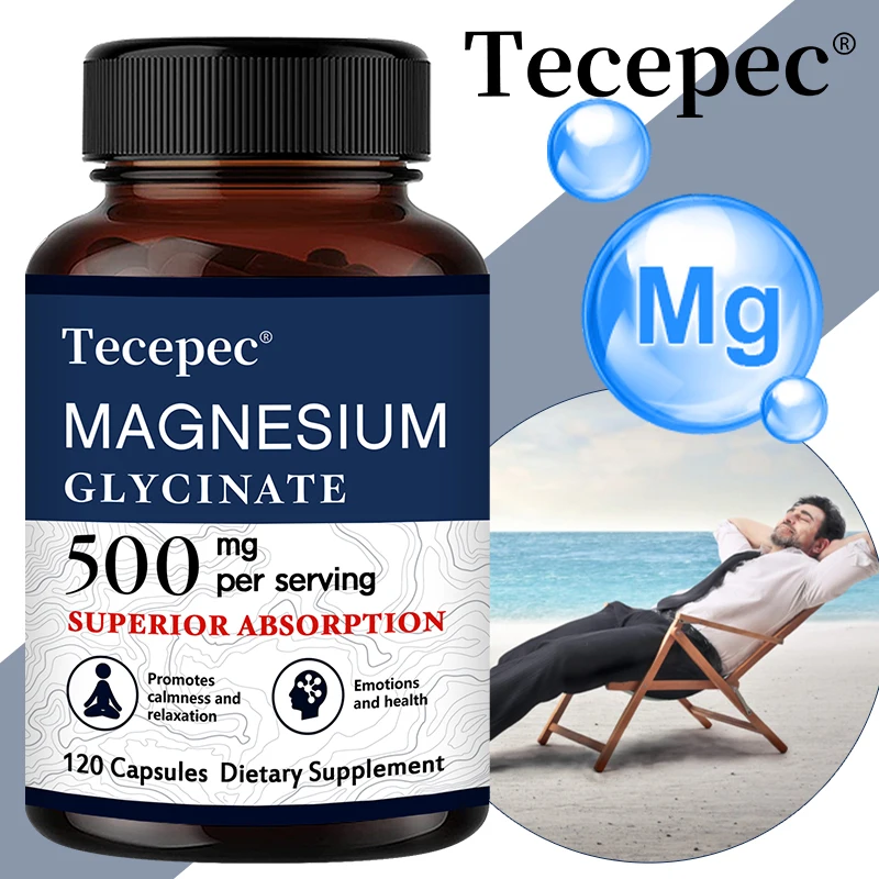 

500mg Magnesium Glycinate, Highly Absorbed, Promotes Sleep, Relieves Stress and Anxiety