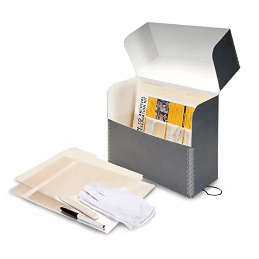 

Archival Document Case Kit, 12.5 x 10.5 x 5 Inch, Preserve Papers and Artworks, Includes Gloves, Bone Folder, pH Testing Pen, 1