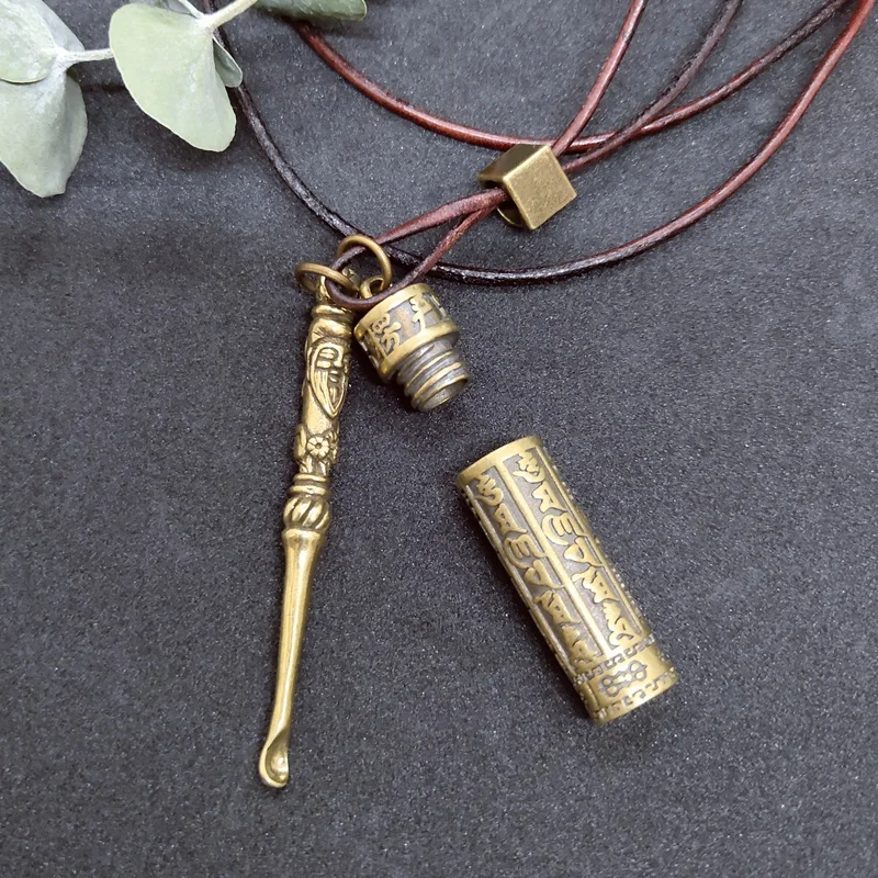 Brass Mini Spoon with Jar Pendants Locket Necklace Urn Storage bottles Locket pendant Retro Bronze Style Jewelry Accessories