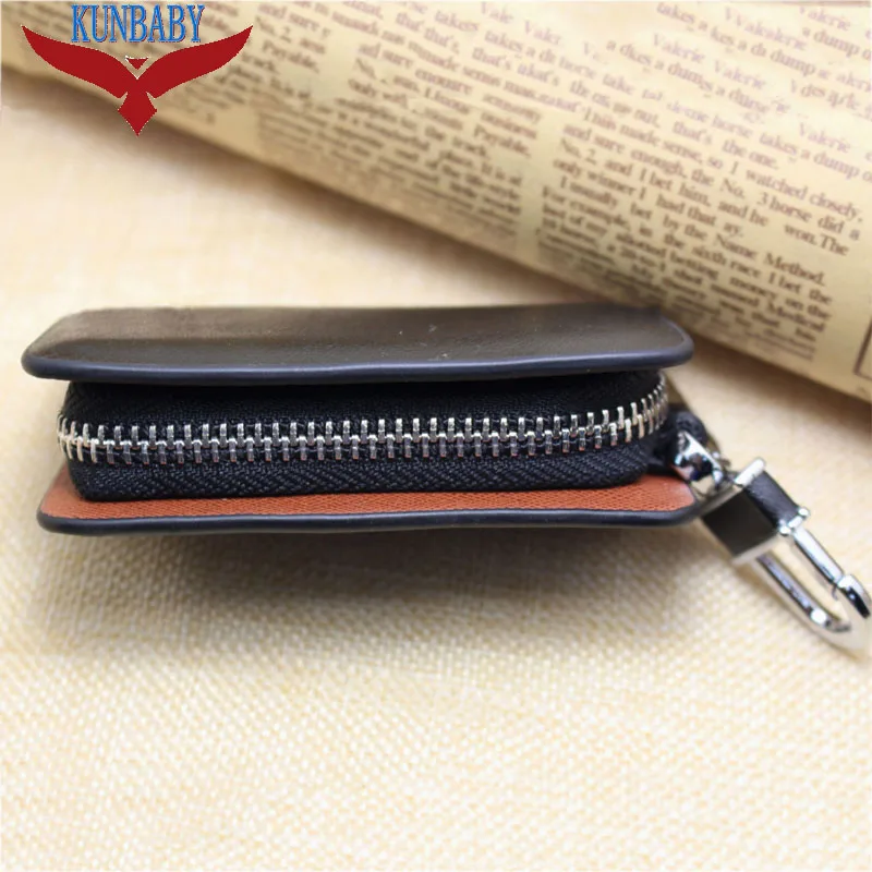 KUNBABY Genuine Leather Car Keychain Key Case Bag Pouch Purse For ABARTH Alfa romeo Jeep Bentley Fiat Mini Skoda Porsche