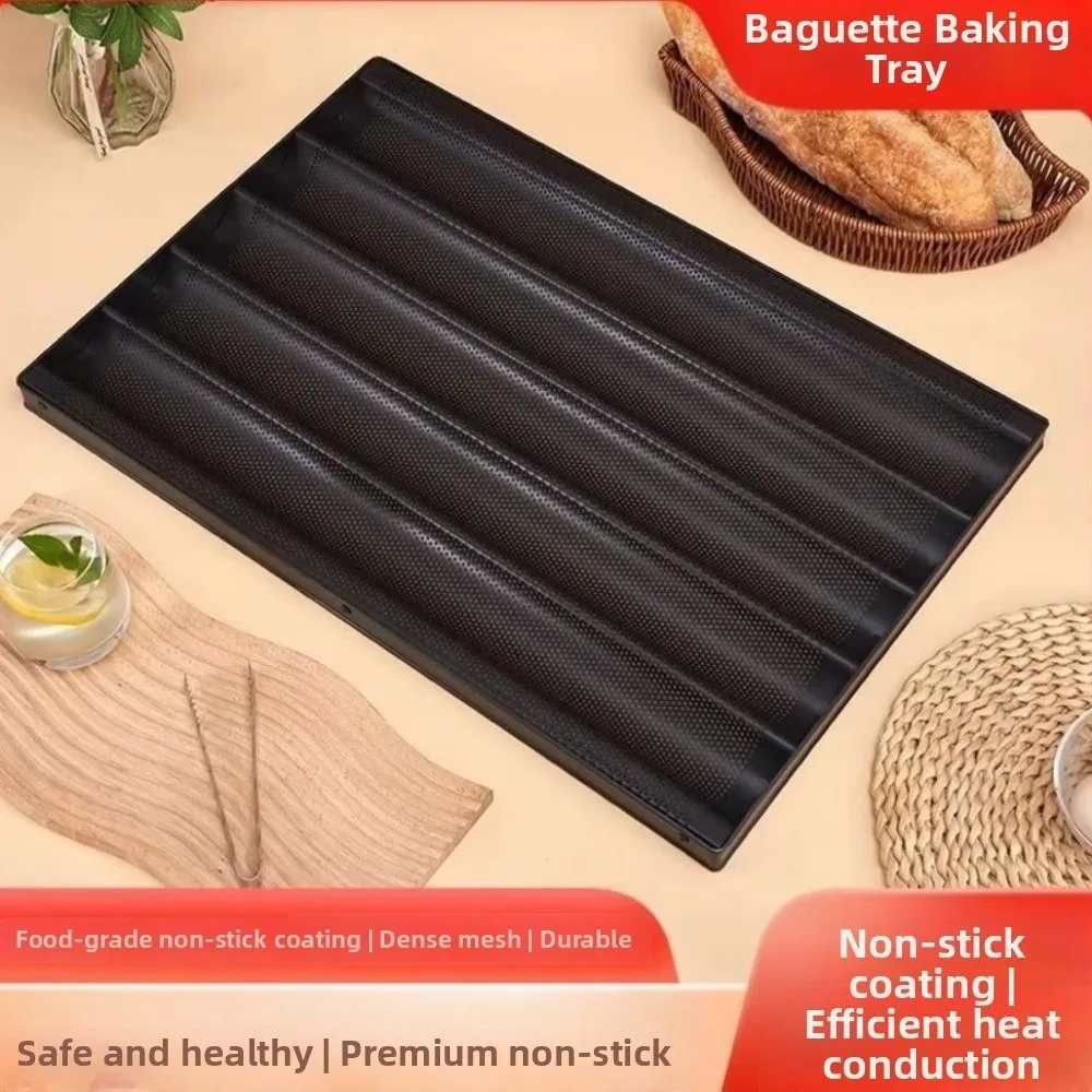 Waterproof Aluminum Alloy Long Egg Tarts Pan Non-Stick 5 Slot Bread Baking Tray Efficient Breathable Cake Mold Restaurant