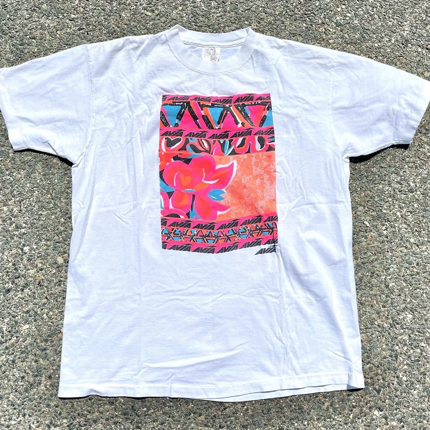 Vintage Avia Sneakers Shoes Retro 80s Floral Print Sportswear T Shirt Size L