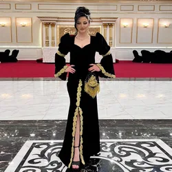 Traditional Albanian Long Prom Dress Black Velvet Women Party Night Wear Occasion Evening Gowns vestido De Fiesta De Boda