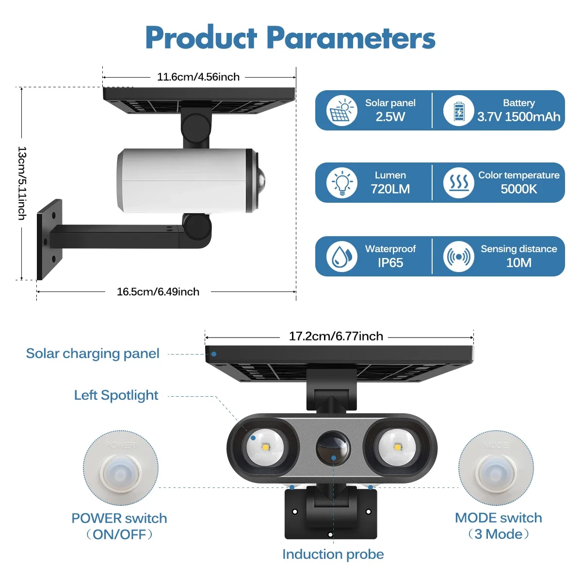 Imagem -02 - Outdoor Motion Sensor Solar Lights Floodlights sem Fio Manequim Decoy Câmera de Segurança Falso para Varanda Jardim Pátio Garagem