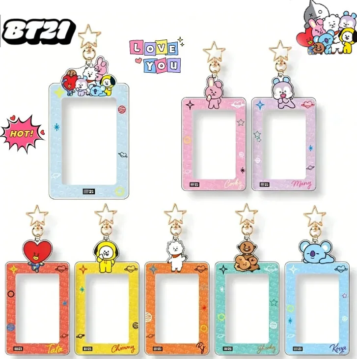 2026 BT21 Kawaii Portatarjetas Llavero Colgante para Almacenamiento de Tarjetas, Bolsa para Tarjetas de Identificación y Fotos, CHIMMY COOKY KOYA TATA, Juguetes de Anime, Regalo
