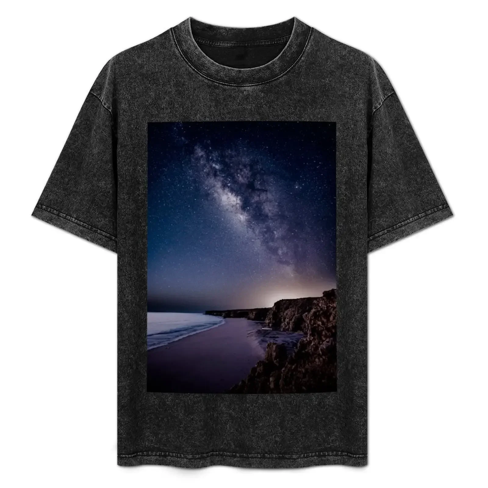 Camiseta The Milky Way encima de la playa de algodón puro lavado retro comodidad HD top de manga corta para hombres y mujeres