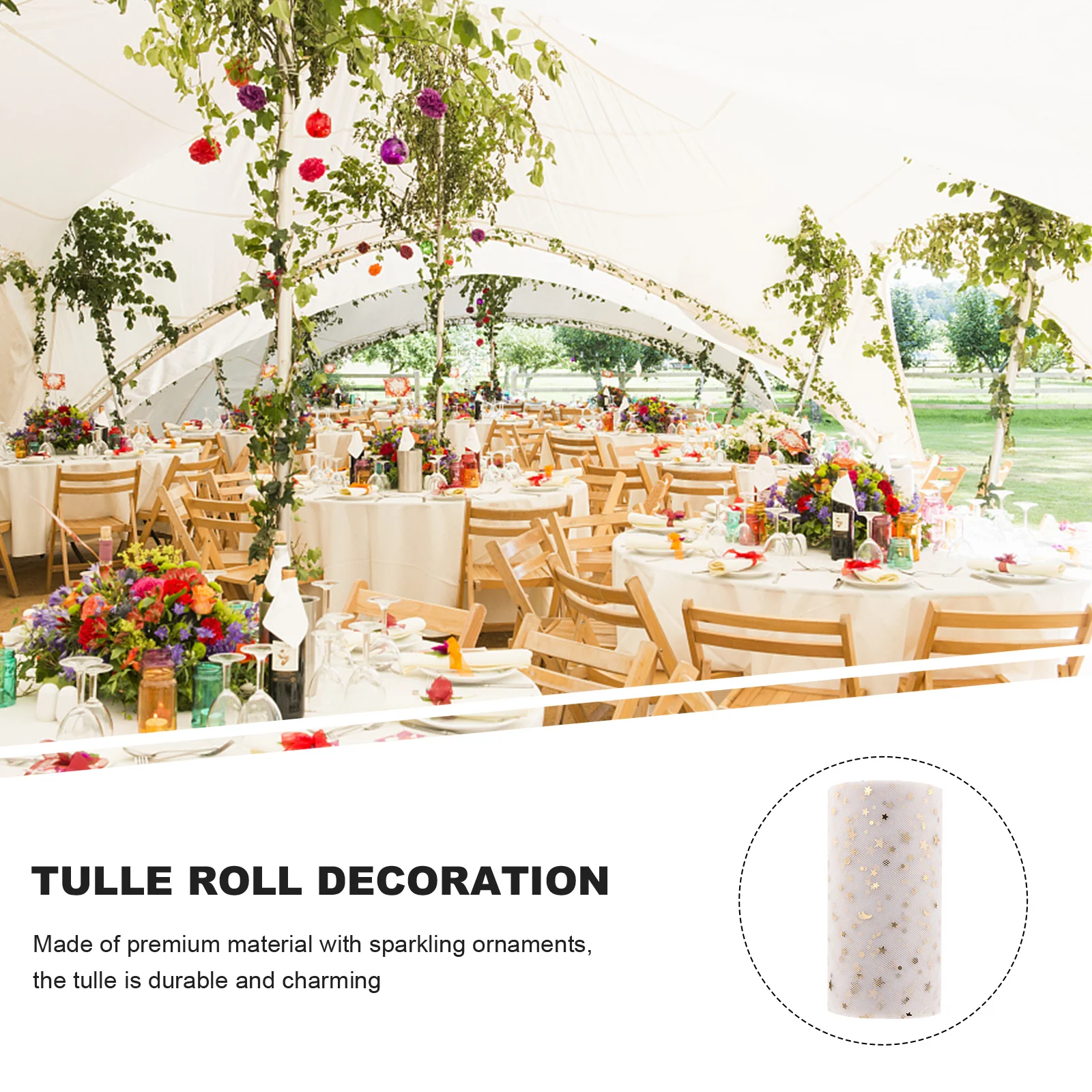 

1 Roll Dinner Table Chair Sash Tulle Decor Sparkling Stars Sequin Mesh Gauze Roll for Wedding Gift Wrap DIY Crafts Tulle