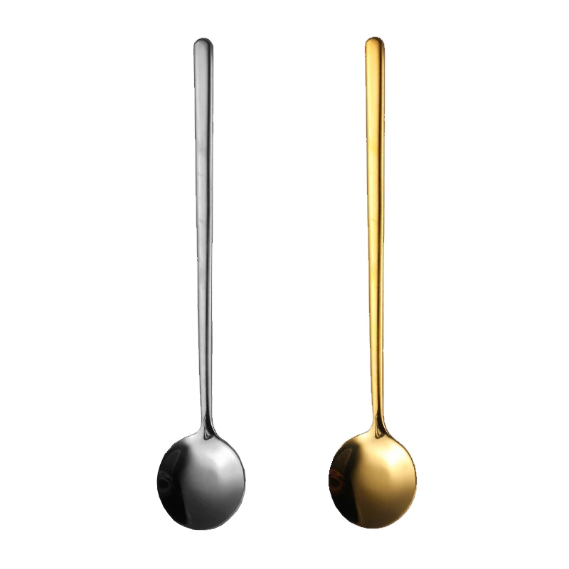304 Stainless Steel Coffee Spoon Long Handle Stirring Bar, Dessert Cake Fruit Spoon Honey Tea Mixing Tool, Nordic Style Kitchen