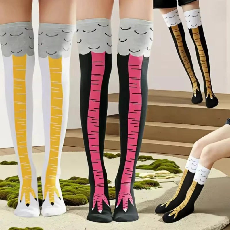 New Women Knee High Socks Trendy Cartoon Funny Chicken Claw Socks Fitness Sports Casual Slim Leg Long Tube Socks Women Stockings