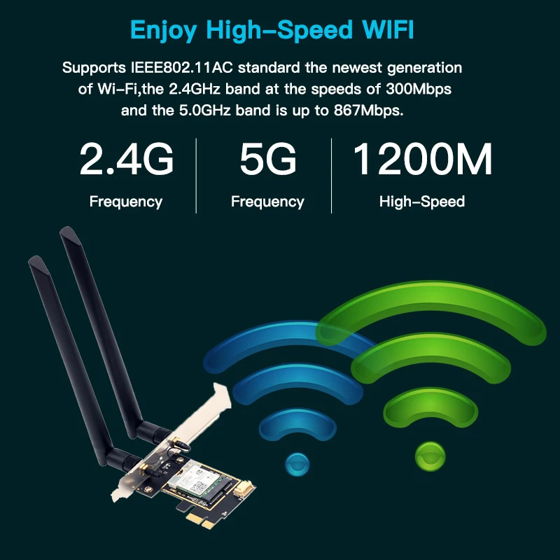 데스크탑 PC용 AC1200 Bluetooth 4.2 PCi Express Wifi 어댑터