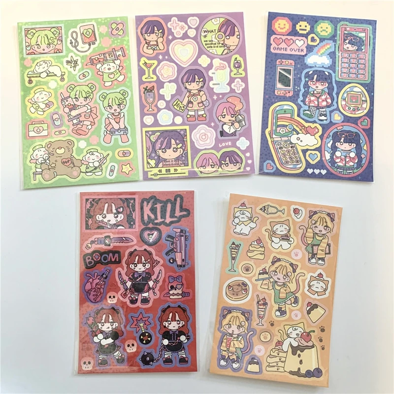 Korean Ins Cute Cartoon Girl Laser Sticker Scrapbooking DIY Album Decoration Sticker Aesthetic Personalized Kawaii Stationery